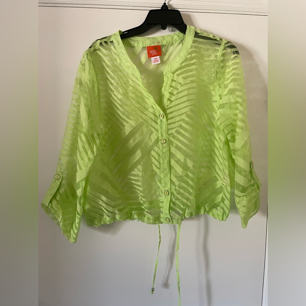 Hearts of Palm Sheer waste length woman’s lime green blouse
